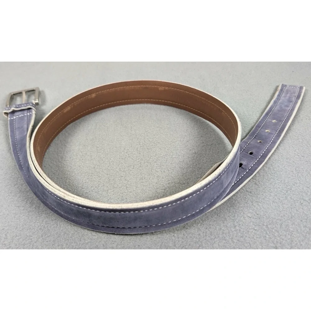 Allen Edmonds Soap Creek Blue Suede Leather Belt Mens 44 Made In USA Luxury